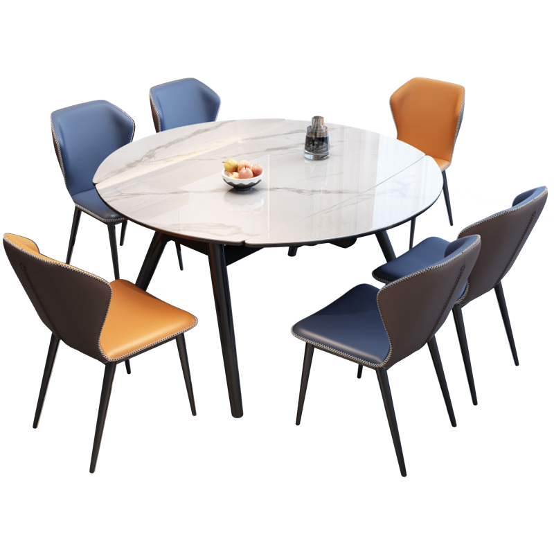 禧漫屋 意式极简风轻奢岩板餐桌椅组合小户型可伸缩折叠餐桌家用北欧长方形圆形餐桌现代简约饭桌轻奢大理石餐桌