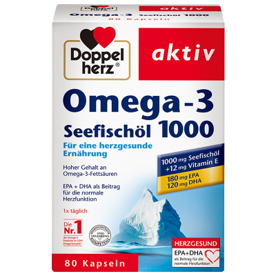 保税发-德国Doppelherz双心1000mg深海鱼油软胶囊80粒 omega3/DHA