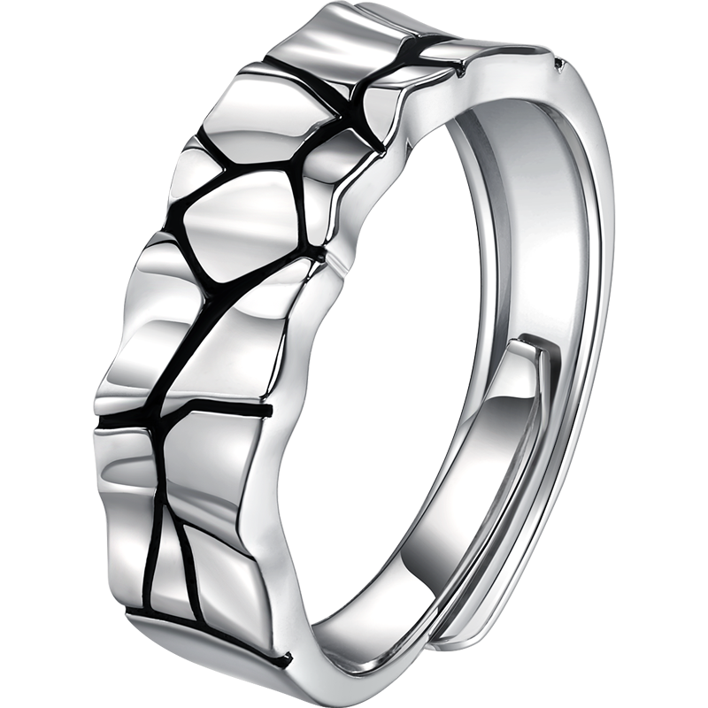 梦金园简约几何纯银戒指叠戴宽面食指戒活开口指环小众设计师款高级感银首饰男女款