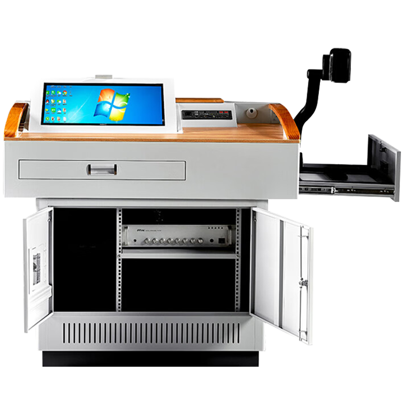 铭威盾学校多媒体讲台钢制讲台演讲台中控讲台办公桌操作台1140*800*1000mm(木面款)不含显示器