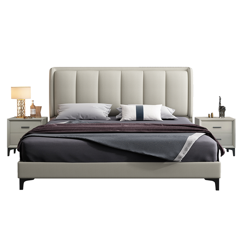 兰秀家居 意式极简轻奢科技布床主卧室软包婚床简约现代榻榻米布艺床