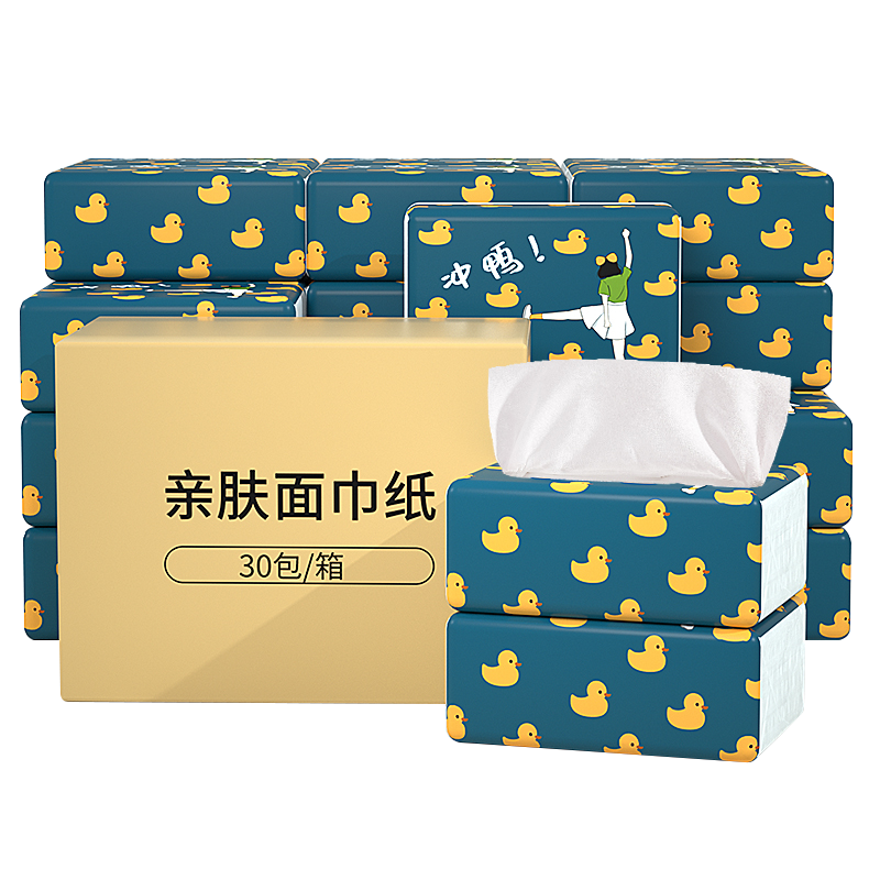 蓝漂冲鸭原生纯竹浆抽纸4层168张面巾纸1包(4层加厚面巾纸家庭用,孕妇宝宝可用,湿水不易破,柔韧兼备,不易掉屑,)