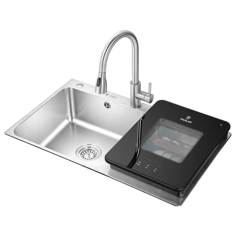 欧琳水槽双槽810*450mm洗菜盆304不锈钢厨房洗菜池台上台下盆81450 左小右大配L002精铜抽拉