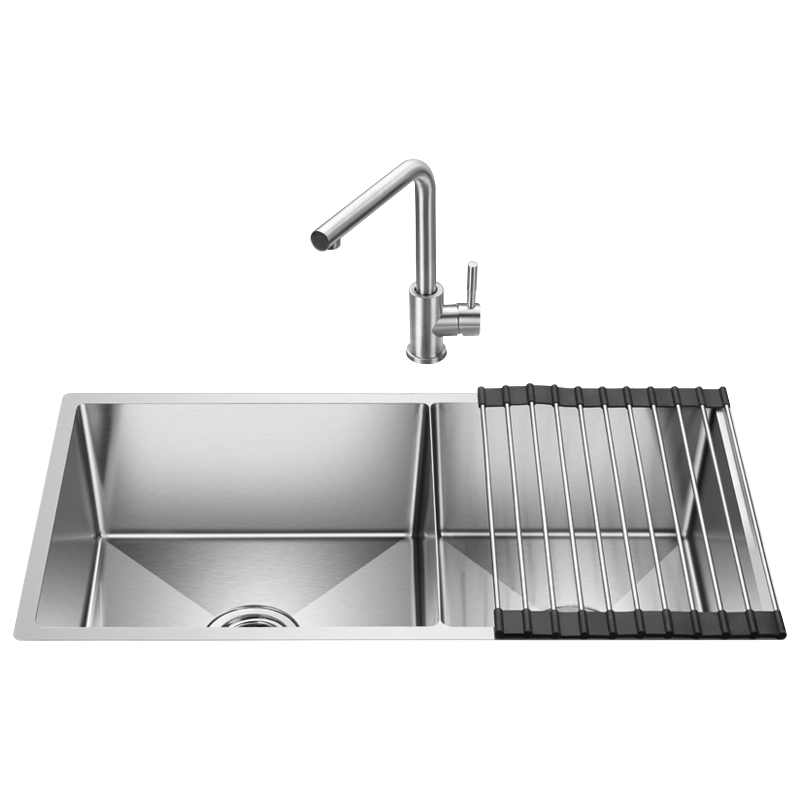 欧琳水槽手工水槽800*428台下盆双槽1.2加厚304不锈钢手工双槽厨房洗菜盆水池9201 800mm槽体配精