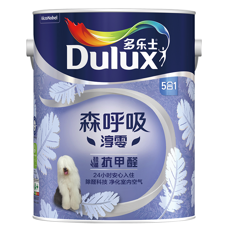 多乐士(Dulux)森呼吸淳零无添加硅藻抗甲醛5合1内墙乳胶漆 油漆涂料 墙面漆A8211白色5L