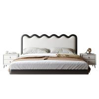 宜木雅居 悬浮床轻奢简约现代主卧复古波浪床软包意式侘寂风悬空皮艺床