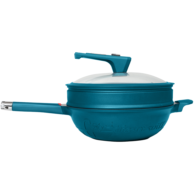 帝伯朗菲尼雅浮雕钛钻多用不粘锅微压炒锅多功能燃气灶电磁炉通用32cm莱茵蓝