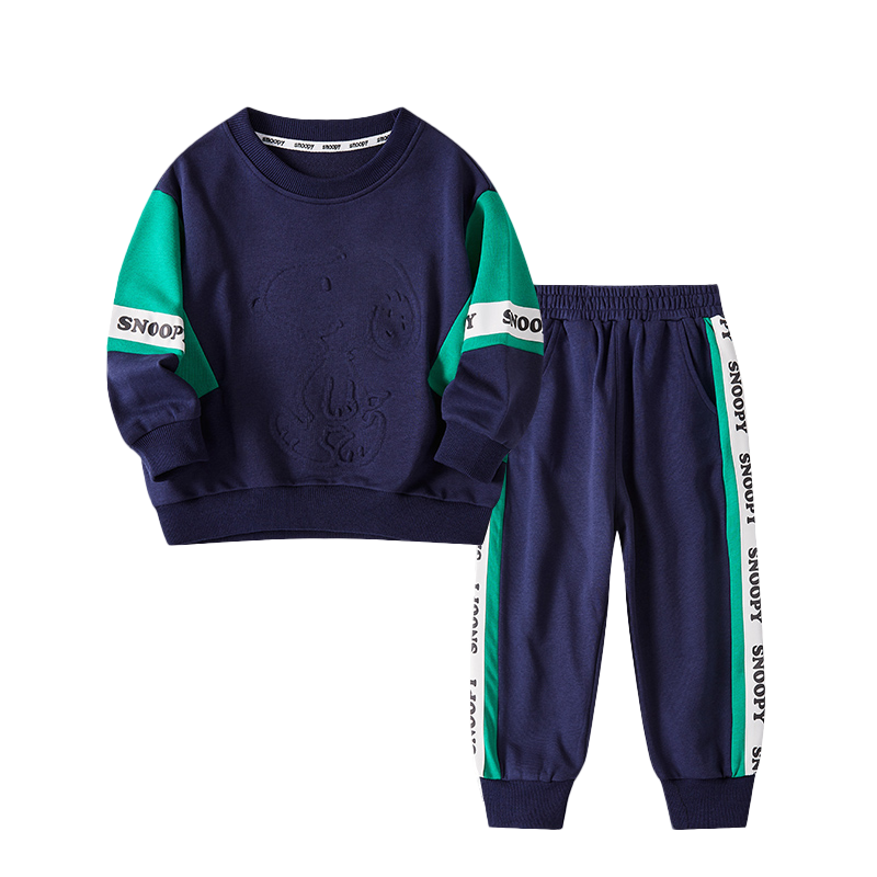 史努比(SNOOPY)儿童套装秋冬男女中小童加绒加厚运动休闲童装羊羔绒圆领卫衣裤子STZ6026-1