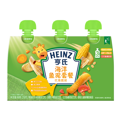 亨氏(Heinz)宝宝辅食 佐餐泥套装纯净0添加 海洋鱼泥套餐72g*3袋