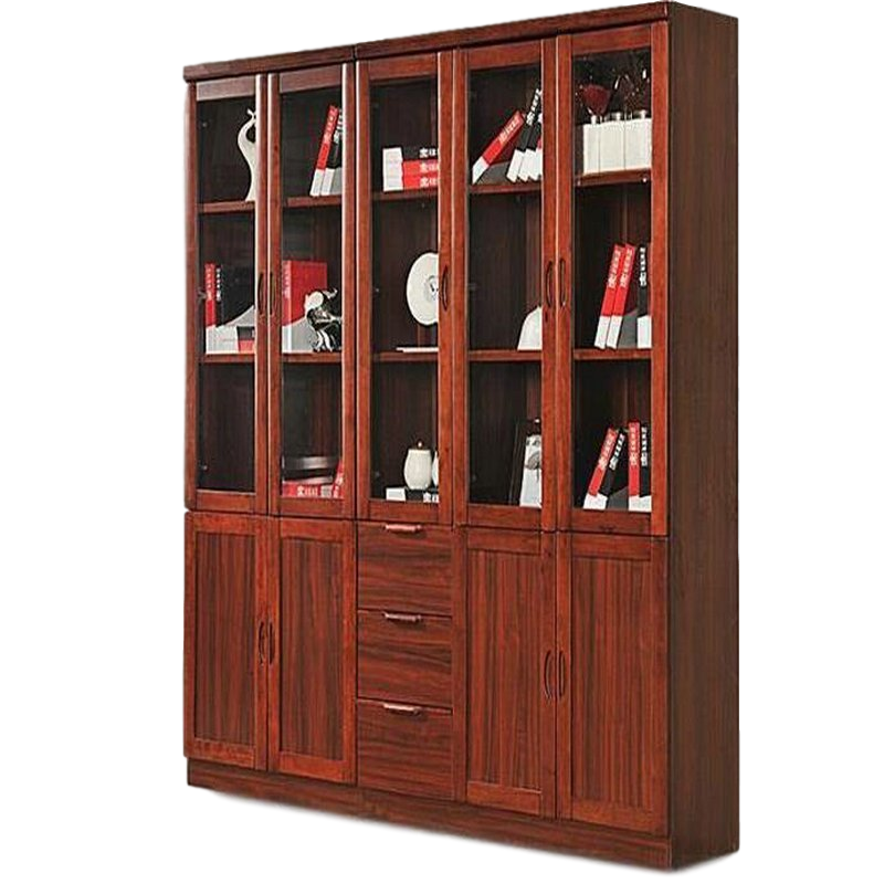 逐鹿中原书柜文件柜 现代简约新中式书橱FD-408客厅实木组合书架带玻璃门置物储物柜落地(规格款式可选)