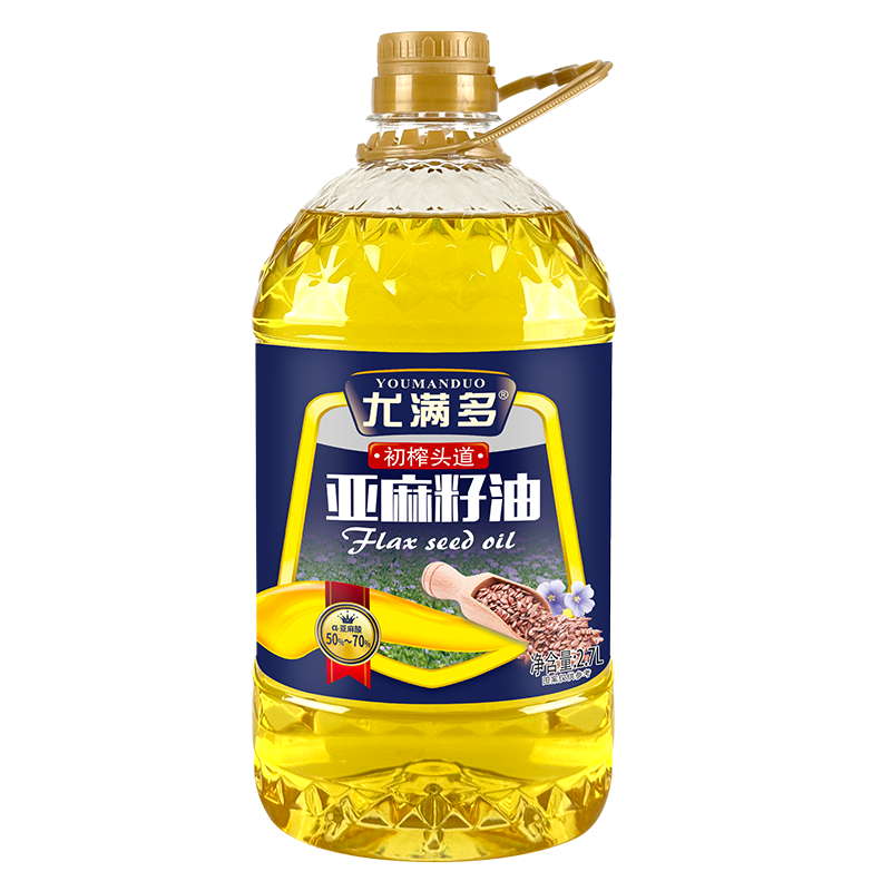 尤满多冷榨一级亚麻籽油2.7L(5斤)食用油高亚麻酸 家庭健康凉拌炒菜油 进口原料