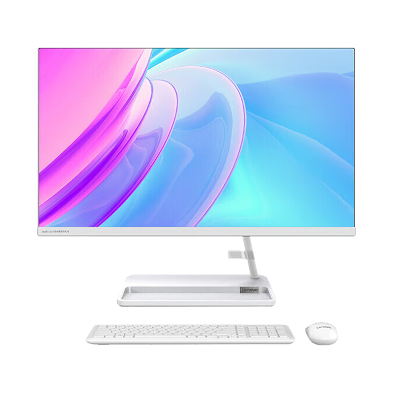 联想(Lenovo)小新-24英寸锐龙R5六核高性能办公家用一体机台式机电脑 标配R5-5500U/8G/512G 白23.8 高色域全面屏 Win11