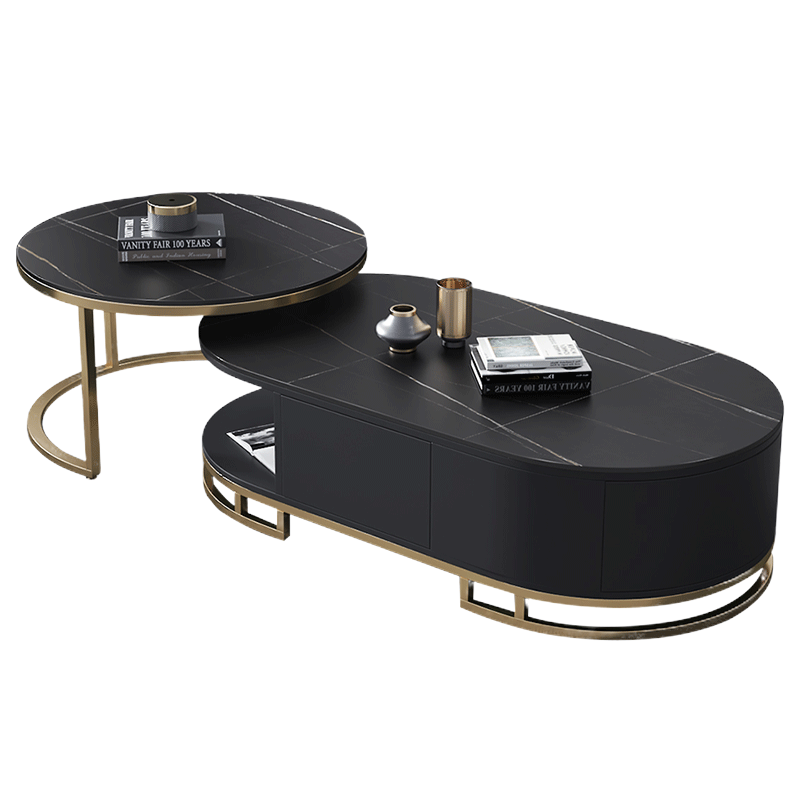 金沙公爵轻奢家用岩板茶几组合现代简约椭圆形带抽屉可储物小圆几