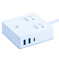 得力 33905 PD/QC快充插座(18W) 1米浅蓝 插线板/插排/接线板/排插 2USB+Type-C口