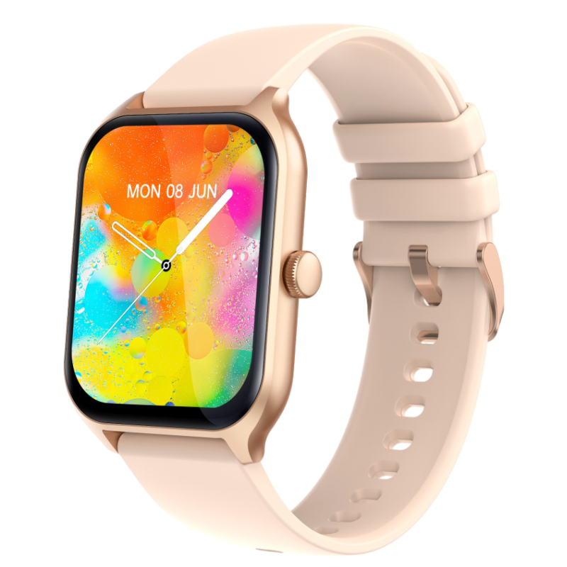 绘邦『官方正品』P58(DaFit)高清大屏多运动模式智能手表音乐控制来电微信提醒金色粉胶