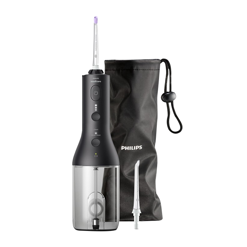 飞利浦(Philips) 电动冲牙器洗牙器高频脉冲水牙线4向水流家用手持便携洗牙器 绅士黑 HX3806/33