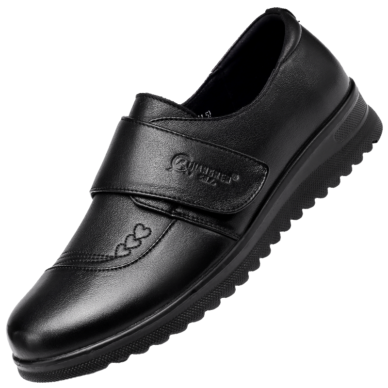 强人3515女鞋真皮女单鞋中老年皮鞋平底休闲妈妈鞋老人皮鞋防滑软