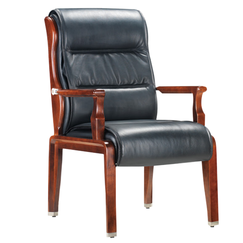 文灵皮质靠背木扶手会议椅办公椅A款[工厂现做 7天内发货]