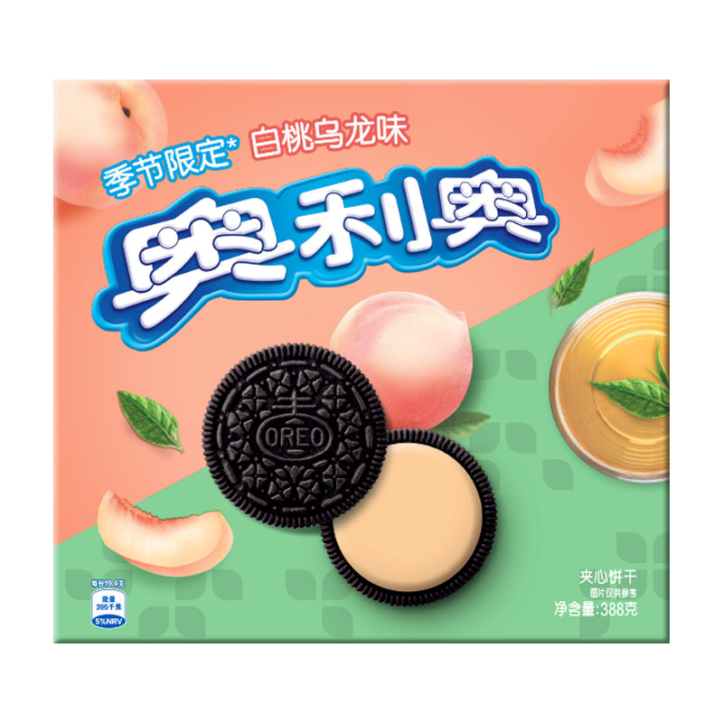 亿滋 奥利奥白桃乌龙味388g夹心饼干小包装儿童休闲零食盒装