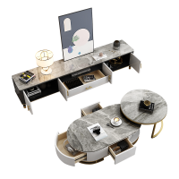 金沙公爵意式轻奢岩板电视柜茶几组合小户型家用客厅多功能视听柜