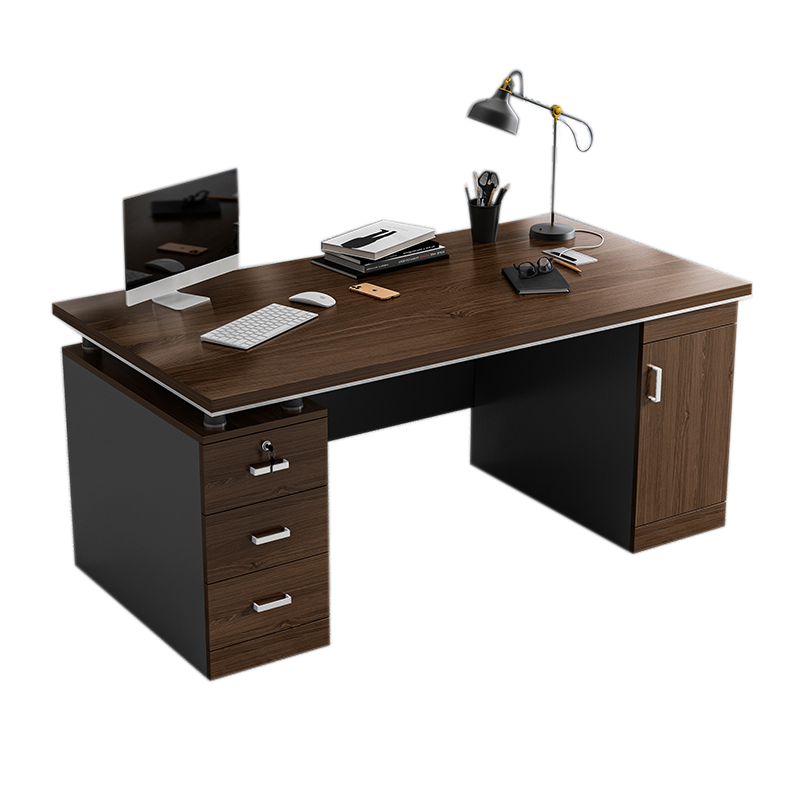岳滩时尚老板桌办公桌组合1400*700*760mm固定三抽柜 和主机箱[工厂现做 七天内发货]