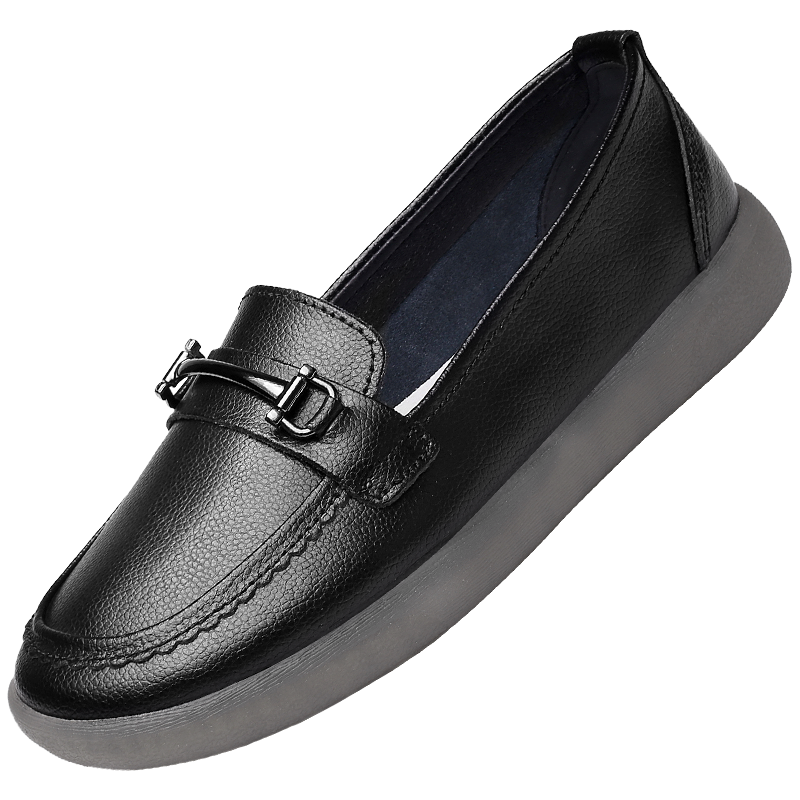 强人3515女鞋真皮浅口女单鞋乐福鞋一脚蹬懒人鞋平底妈妈鞋防滑秋