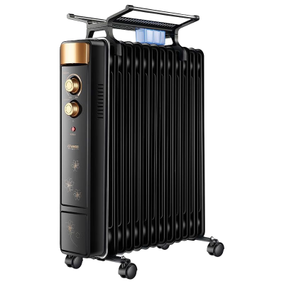 扬子油汀取暖器家用电暖器暖气片电热油酊暖风机烤火炉卧室客厅烘衣加湿大面积-黑+金17片[配烘衣架加湿器+倾倒断电]