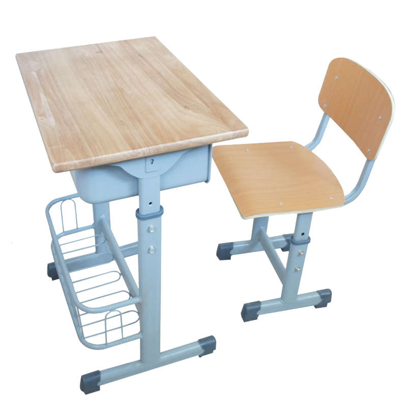 湘渭学生课桌椅单人钢木分档调节课桌含椅B款[工厂现做 七天内发货]