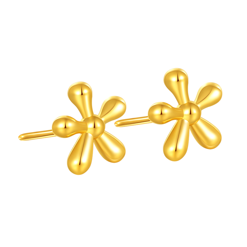 新金珠宝 黄金耳钉5D无氰硬金工艺 999足金雪花耳饰1042