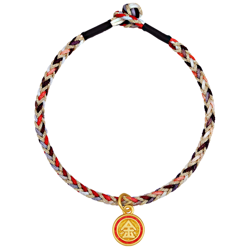 新金珠宝 黄金路路通手绳古法烧蓝金木水火土系列 3D硬金上吉国色1042