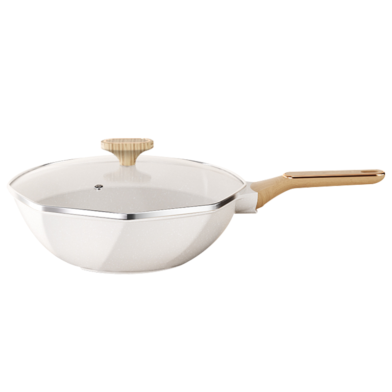 梦创麦饭石不粘锅炒锅家用八角锅炒菜锅平底锅电磁炉专用燃气灶适用煎[抗菌]34CM加厚/带盖[送专用锅铲]麦饭石珍珠白