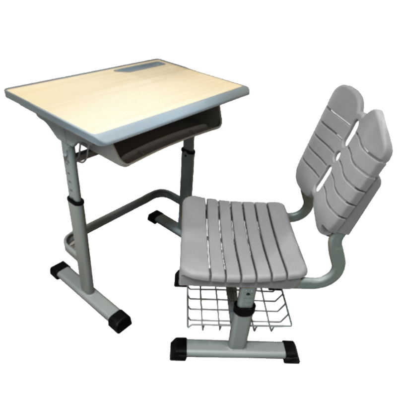 铭威顺学生课桌椅单人塑钢手摇调节课桌含椅B款[工厂现做 7天内发货]