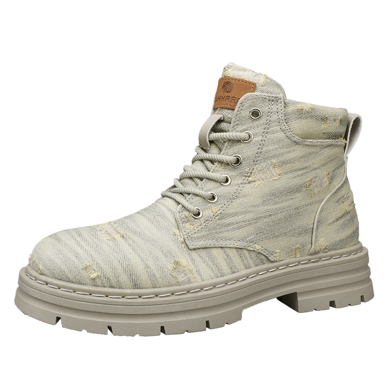 [线下专柜同款]卡帝乐鳄鱼(CARTELO)新款牛仔布高帮马丁鞋靴休闲鞋男鞋板鞋