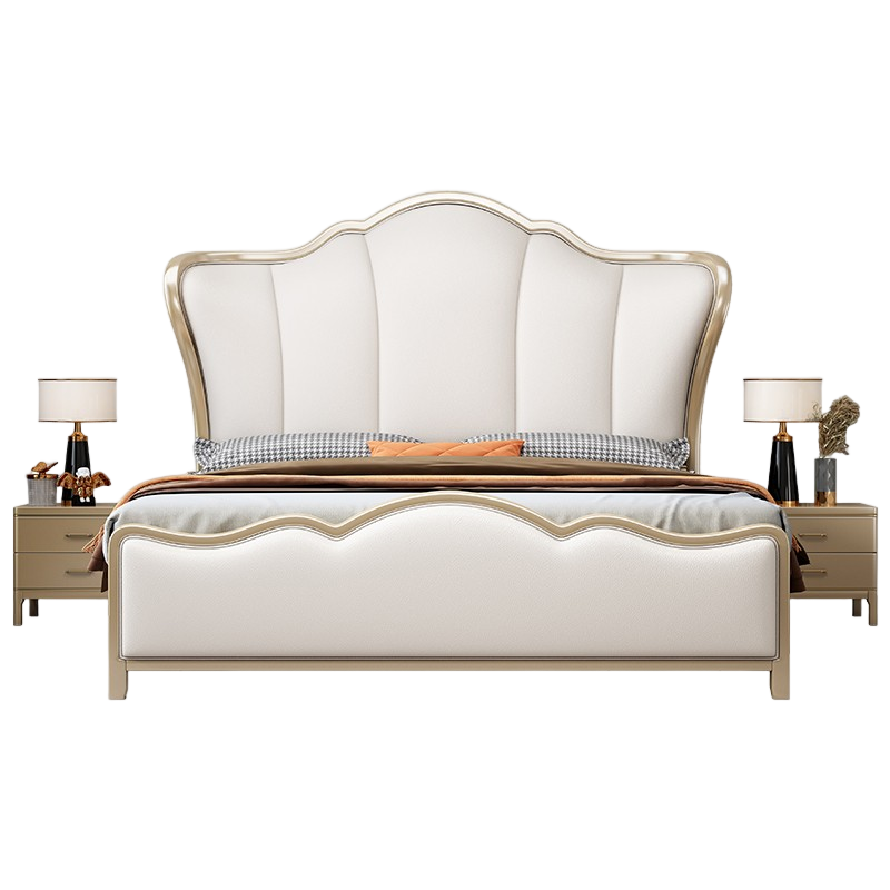 宜木雅居 美式轻奢实木床现代简约1.8米双人主卧软包高箱储物床欧式公主床