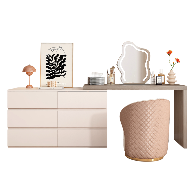 木月梳妆台卧室现代简约网红书桌化妆台收纳柜一体床尾极简斗柜化妆桌