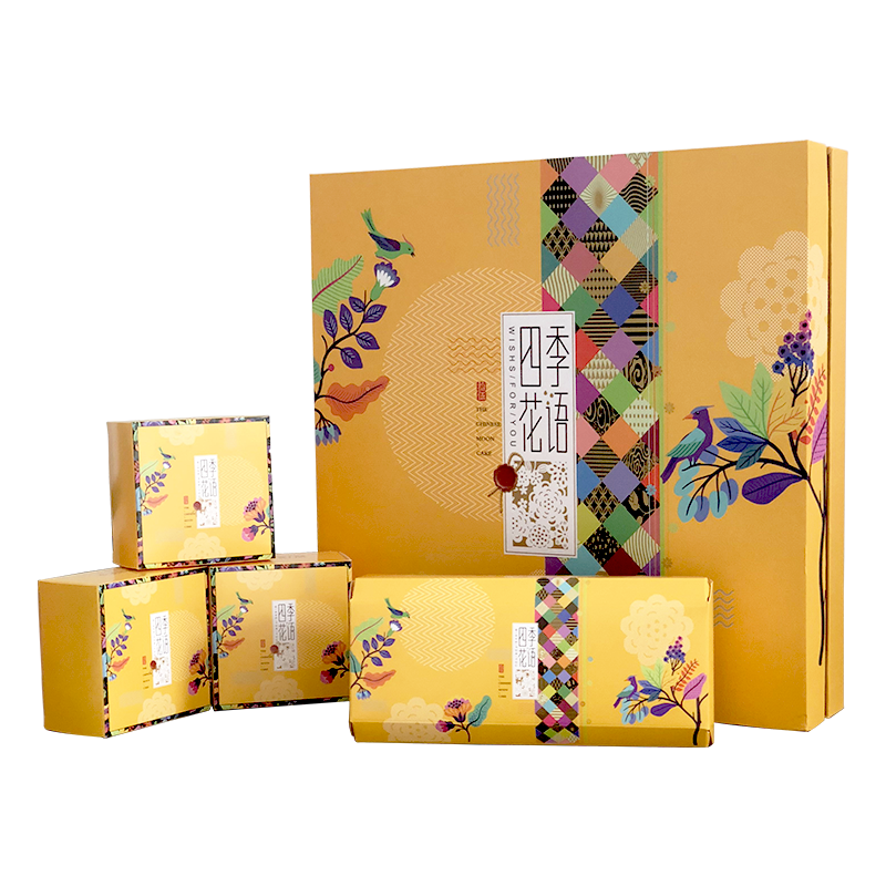 [公主店下]礼盒装 四季花语 礼盒装月饼 豆沙味80g*2水果味80g*2莲蓉蛋黄味80g*2 中秋月饼礼盒