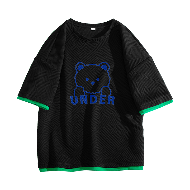 狮臣SHICHEN 2023年夏季新款男士T恤圆领时尚短袖T恤男百搭男半袖汗衫休闲t桖运动五分袖T恤男体恤男装