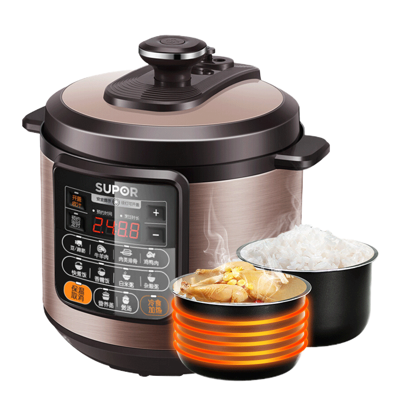 苏泊尔(SUPOR)电压力锅家用5L/升3-6人不粘锅彩琅双胆底盘加热定时预约功能压力锅CYSB50YCW10D-100