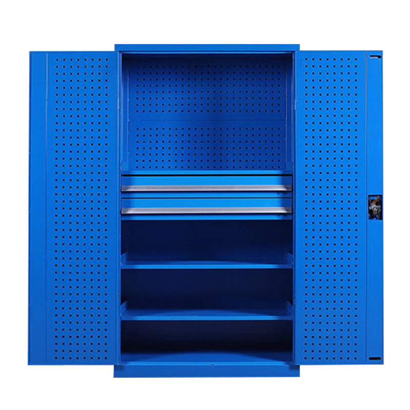 汉诺鑫威工具柜加厚铁皮储物柜工厂车间用带抽屉汽修多功能收纳柜通门内二抽柜蓝色