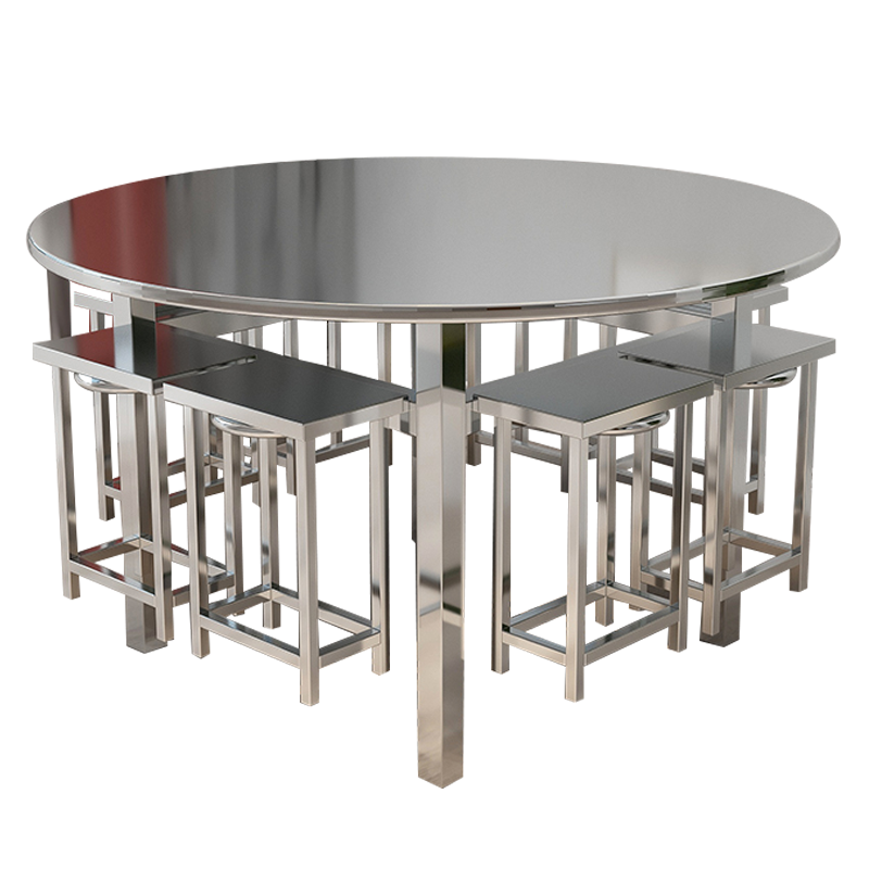 铭威盾餐桌学校食堂小吃店快餐桌椅饭堂不锈钢圆桌1200*750含椅