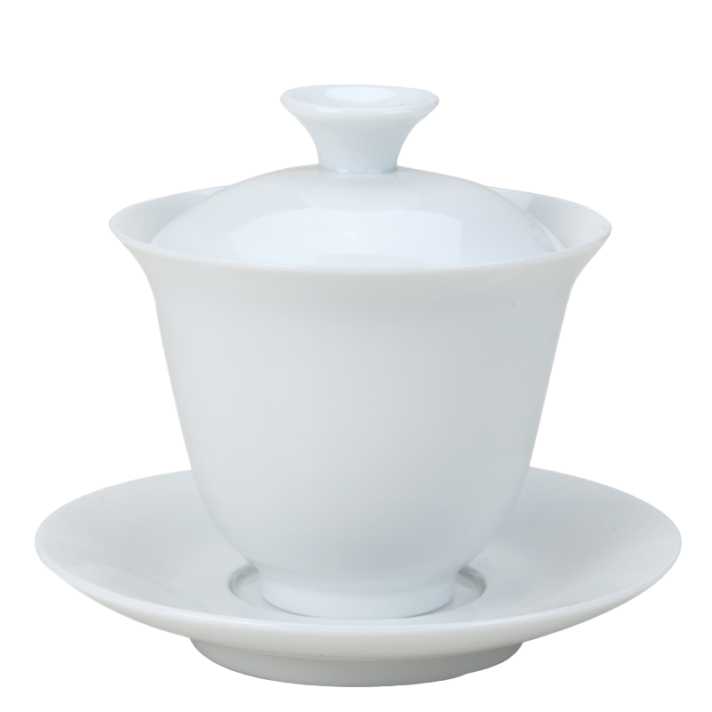 高白瓷茶具富贵盖碗带底120ml