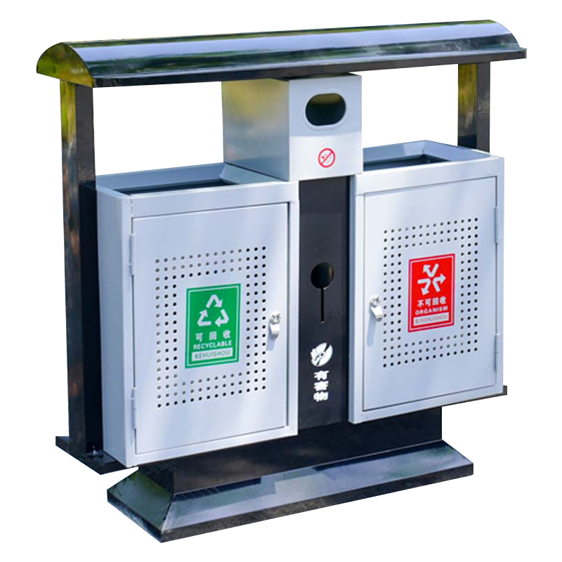 DXBG户外垃圾桶大号环卫不锈钢木分类双果皮箱室外垃圾箱冲孔桶