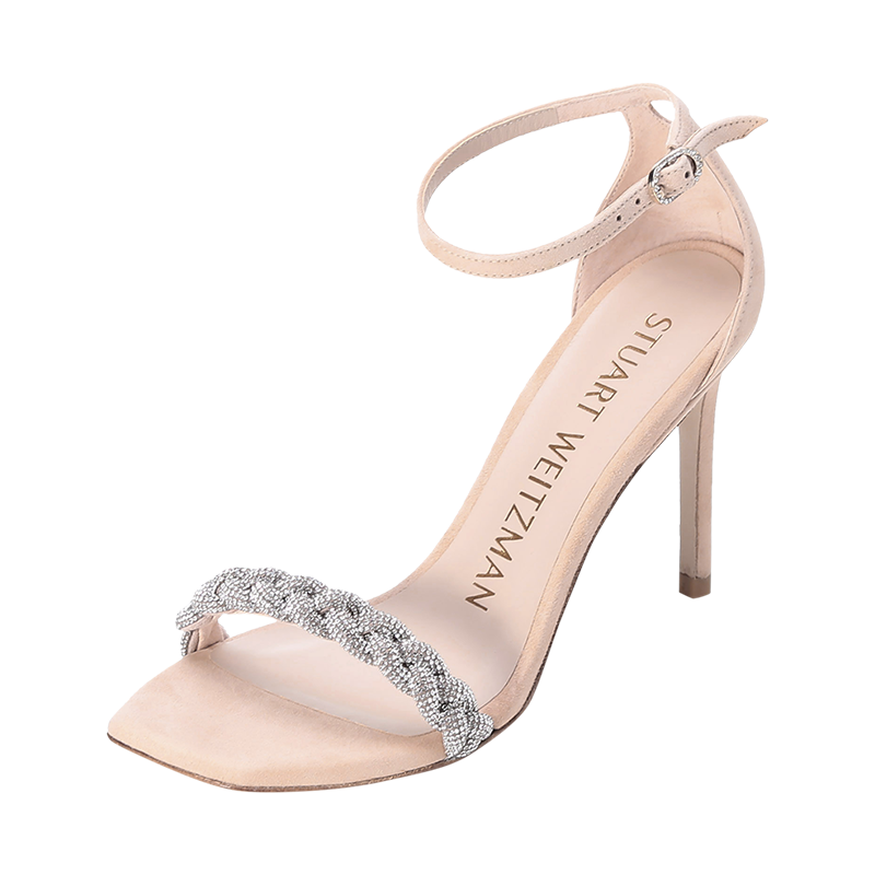 思缇韦曼 STUART WEITZMAN 女士斜方头编织一字带高跟鞋凉鞋NUDISTCURVE100HISHIN