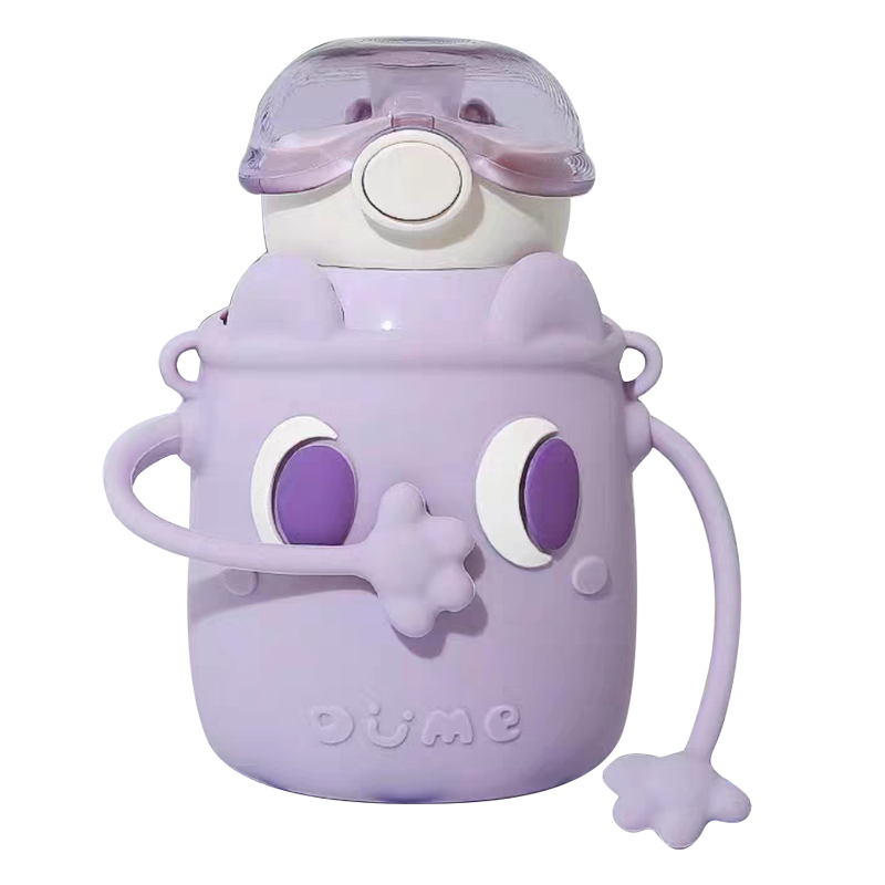 小茶日记摇一摇元气紫可爱儿童保温杯吸管杯316食品级女生男孩小学+杯刷