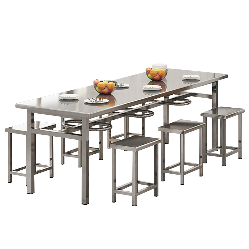鑫升顺不锈钢餐桌学生食堂公司职员户外桌椅组合1.6米餐桌+6把椅