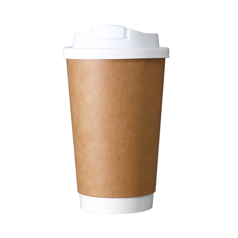 咖啡专用纸杯一次性杯子带盖双层加厚高档热饮杯商用咖啡杯可定制500ml*10只装