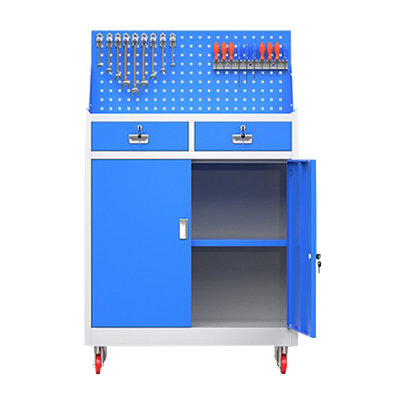 阿拉贡工具柜加厚铁皮储物柜工厂车间用带抽屉汽修多功能收纳柜灰蓝色二斗小柜含轮子