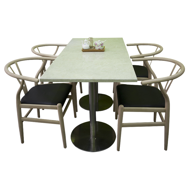 正斌简易长方形餐桌大理石面陶瓷奶茶店桌1200*600*750含椅