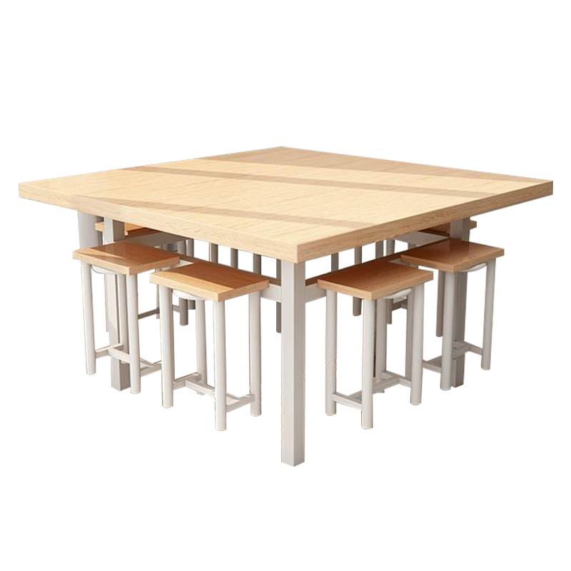 正斌餐桌学校食堂小吃店快餐桌椅饭堂橡木色方桌1200*1200*750含椅