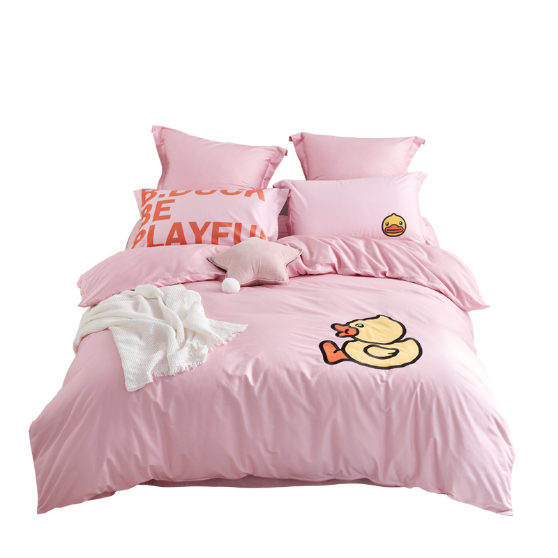 LOVO乐蜗B.DUCK小黄鸭全棉纯棉床单四件套床单三件套被套被罩春夏